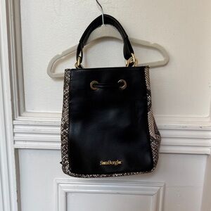 Sara Burglar Leather Black and Snake Print Shoulder Bag